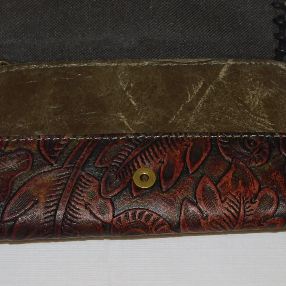Cowhide, Leather & Tooled Leather With Leaves Phone Case Wallet Wristlet Western